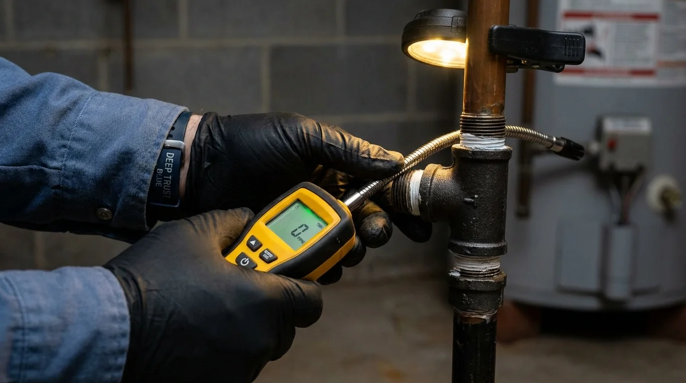 Gas leak detection with electronic sniffer by Johns Plumbing LLC in Algoma