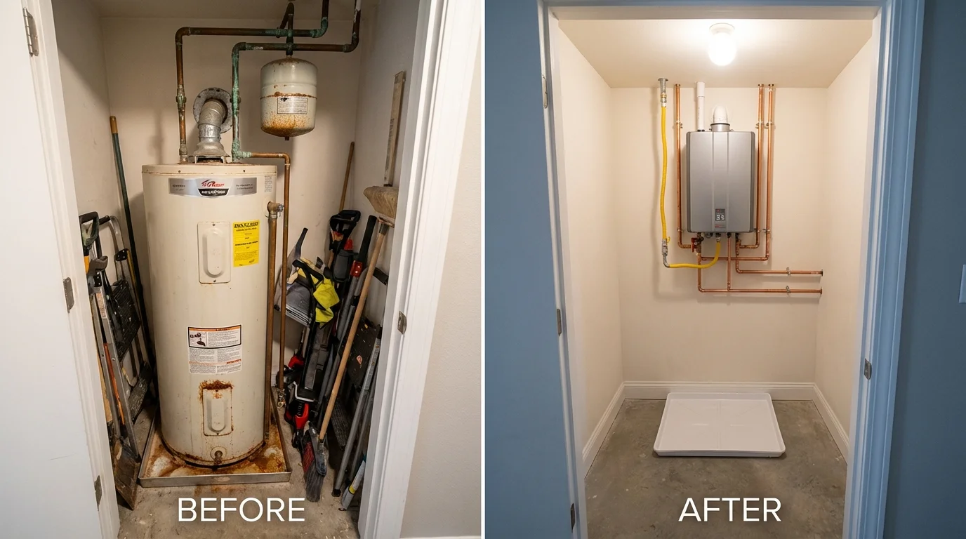 Tank water heater versus wall-mounted tankless unit comparison for Algoma, WI homeowners